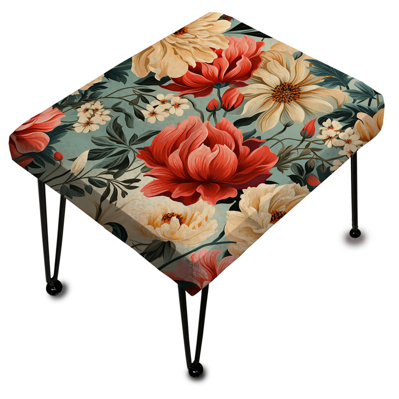Repose-pieds rétro floral nostalgie beige et corail