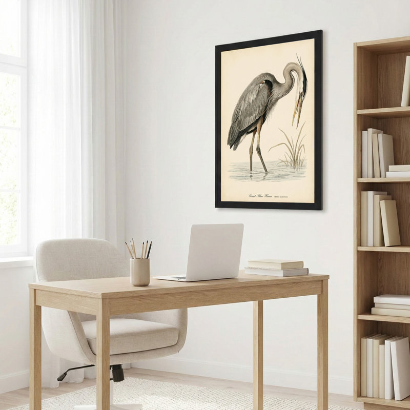 Tableau représentant un grand héron bleu, sur toile tendue, lot de 1, H 18 po x l 12 po