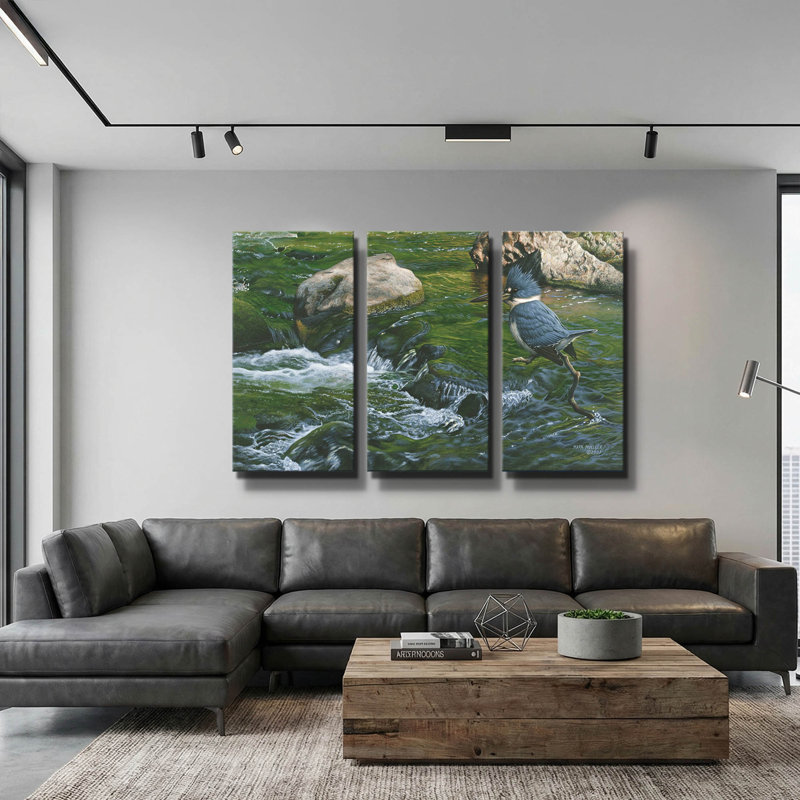 « Fishin » par Mark Mueller, triptyque d'art animalier, 152 x 102 cm, 60"x40"
