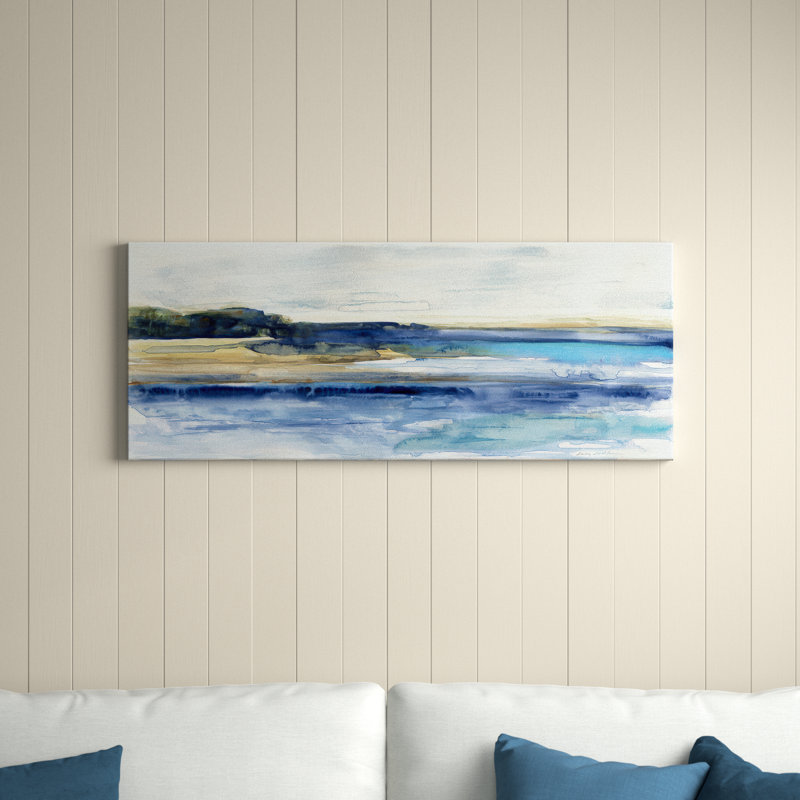 Baie indigo sur toile tendue, H 20 po x l 50 po x P 1,5 po