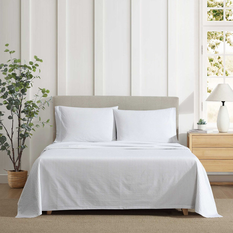 Ensemble de draps en polyester Shasta Lake, Ensemble de draps pour lit simple avec 1 taie d'or, Rayures gris Arden
