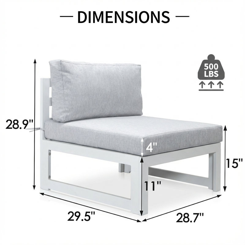 Ensemble de chaises modulaires d'extérieur en aluminium 2 pièces avec sièges 29 po Fris, Gris clair, Blanc