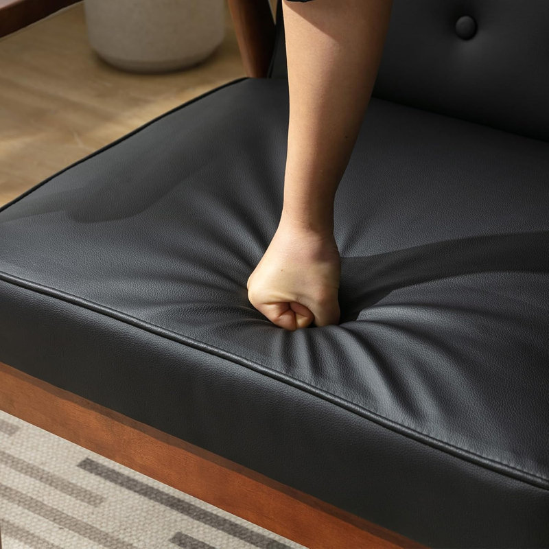 Fauteuil Mid-Century de 68 po de largeur, Similicuir noir