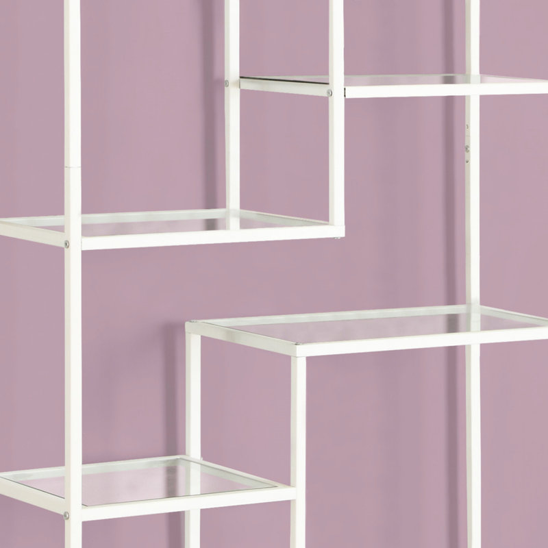 Bookshelf, Bookcase, Etagere, 72"H, Office, Bedroom, Clear Tempered Glass, Metal, Contemporary, Modern (Bookshelf), White