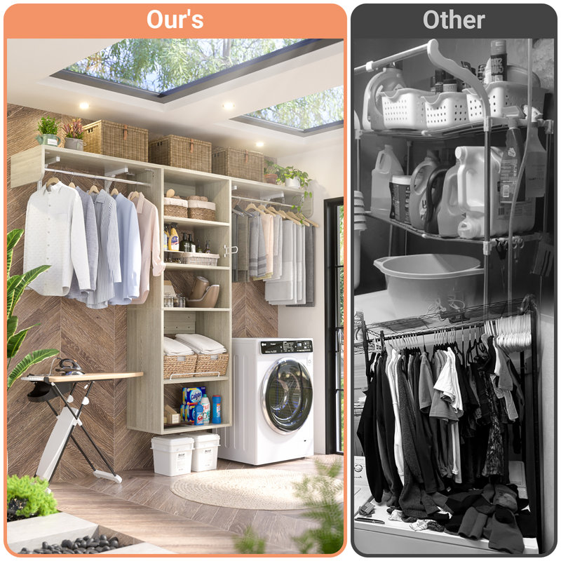 8Ft Wall Mounted Laundry Room Organizer, Natural