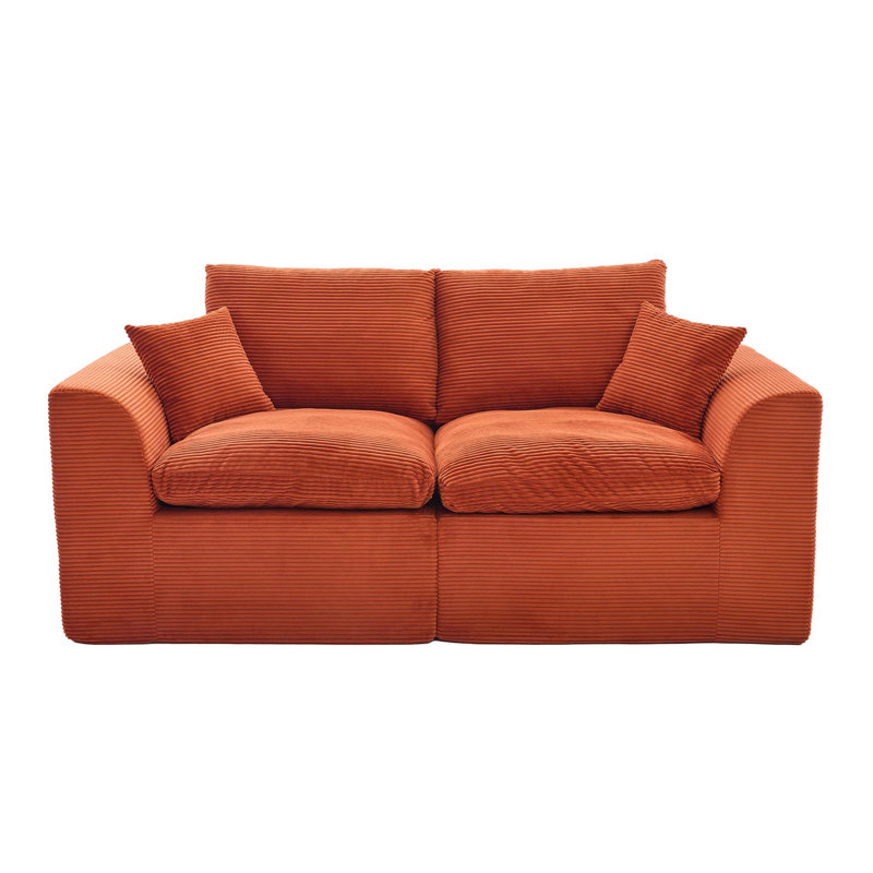 Canapé modulaire Boneless: 2 places avec housses amovibles et aucun assemblage requis, Velours côtelé - Orange