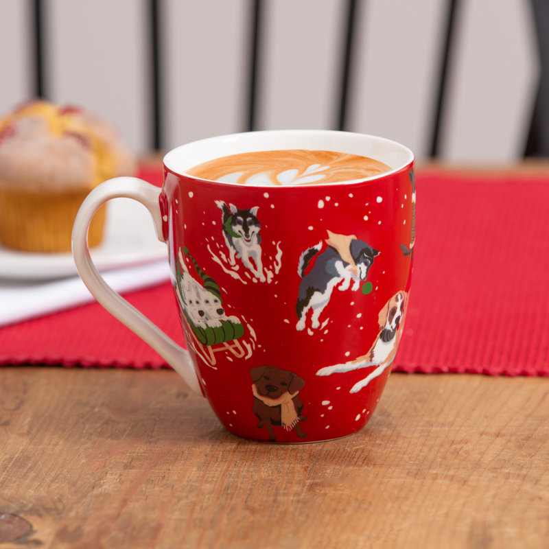 Tasse en céramique O '' Java, 17 oz, chiens gambadés des Fêtes