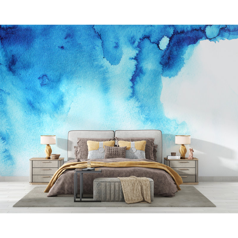 Papier peint aquarelle bleue, L 57 po x l 86 po