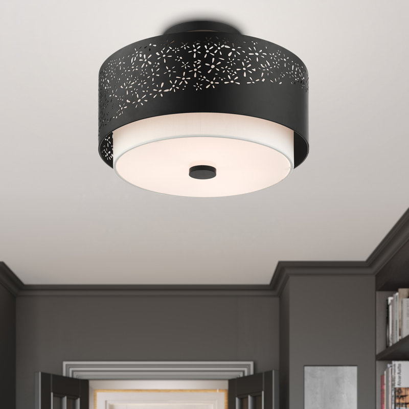 Plafonnier semi-encastré cylindrique à 4 lumières Bevil, H 10,75 po x l 15 po x P 15 po