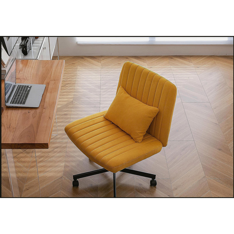 Modern Office Chair, Computer Desk Chair with Linen Fabric, Yellow Linen