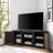 Camden Corner TV Stand For Large Tvs, Entertainment Centre With Adjustable Shelves And Cable Management, Rustic Dark Walnut Design