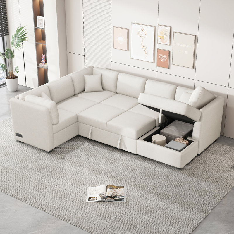 Canapé-lit modulaire en U 108,6 po avec deux ports USB
