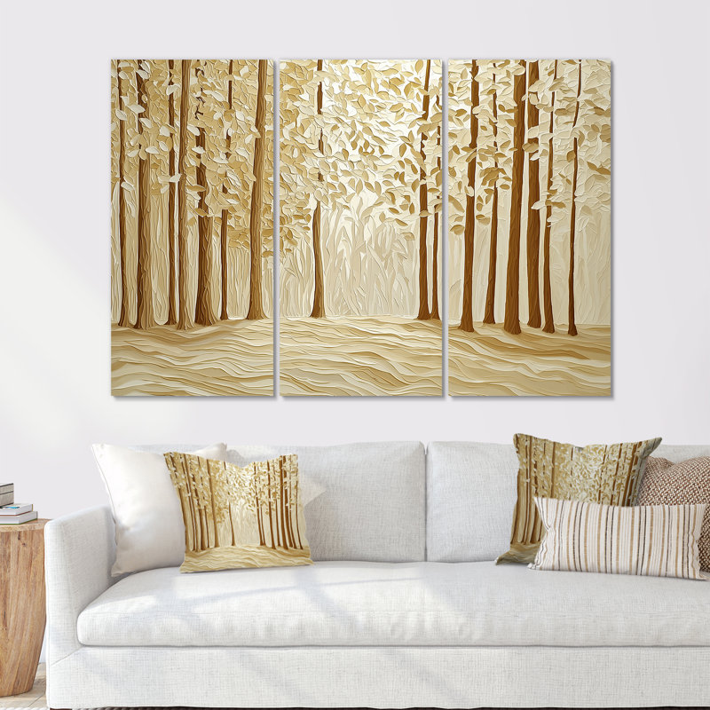 Golden Brown Forest Landscape III - ensemble d'art mural paysage de forêt, H 28 po x l 36 po, Impression sans cadre en métal