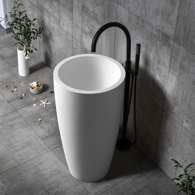 Lavabo de salle de bain à piédestal circulaire à surface solide 19,7 po 
