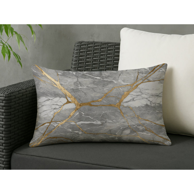 Coussin décoratif intérieur / extérieur gris Modern Modern, Noir abstrait 3, Rectangle H 18 po x l 25 po