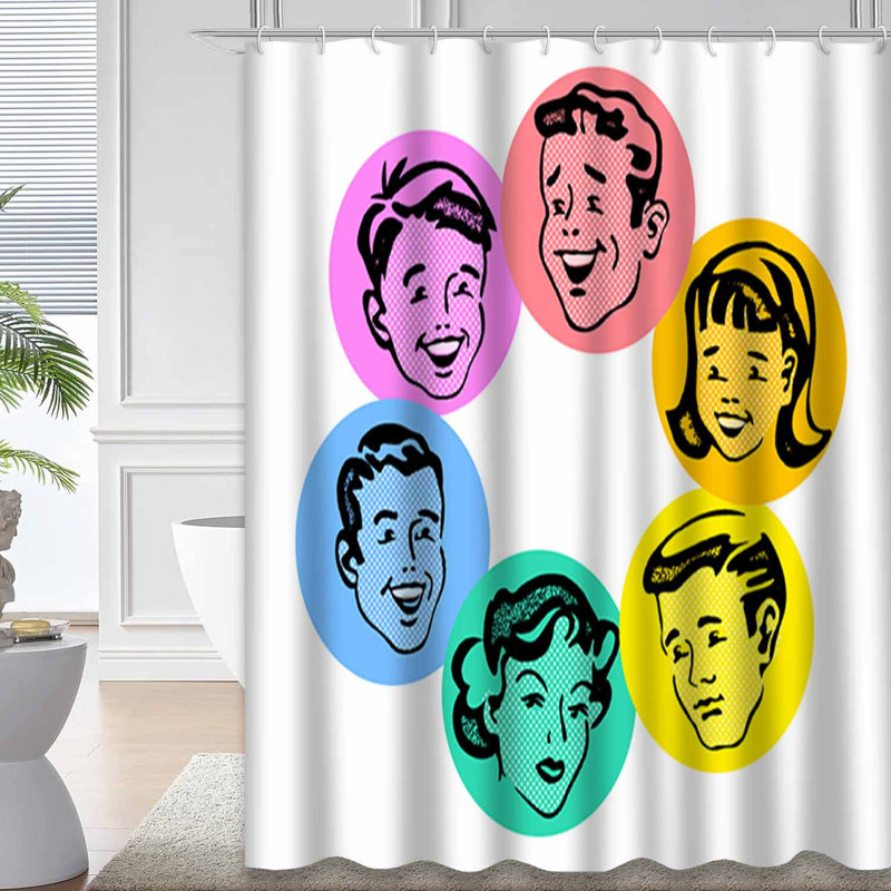 Rideau de douche rétro avec 12 crochets, L 72 po x l 84 po