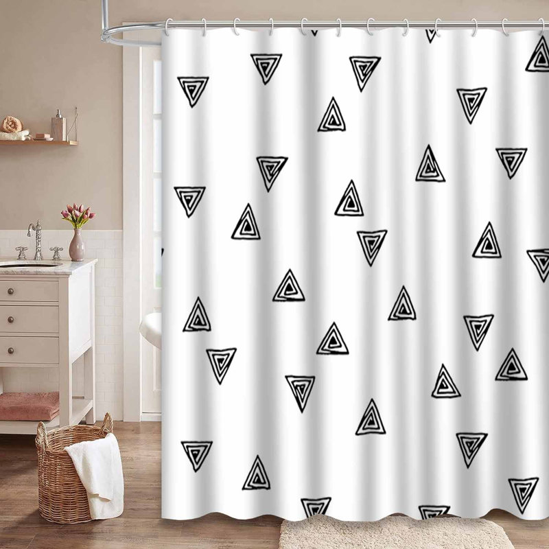 Rideau de douche abstrait à triangles noirs et blancs avec 12 crochets, L 72 po x l 84 po