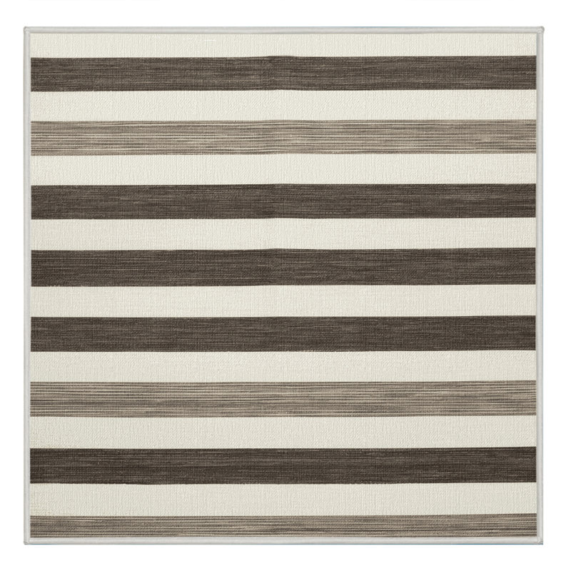 Machine Washable Horizontal Stripes White Area Rug, Square 5'