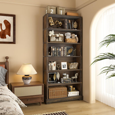 77 Inch 6-Tier Freestanding Solid Wood Bookshelf