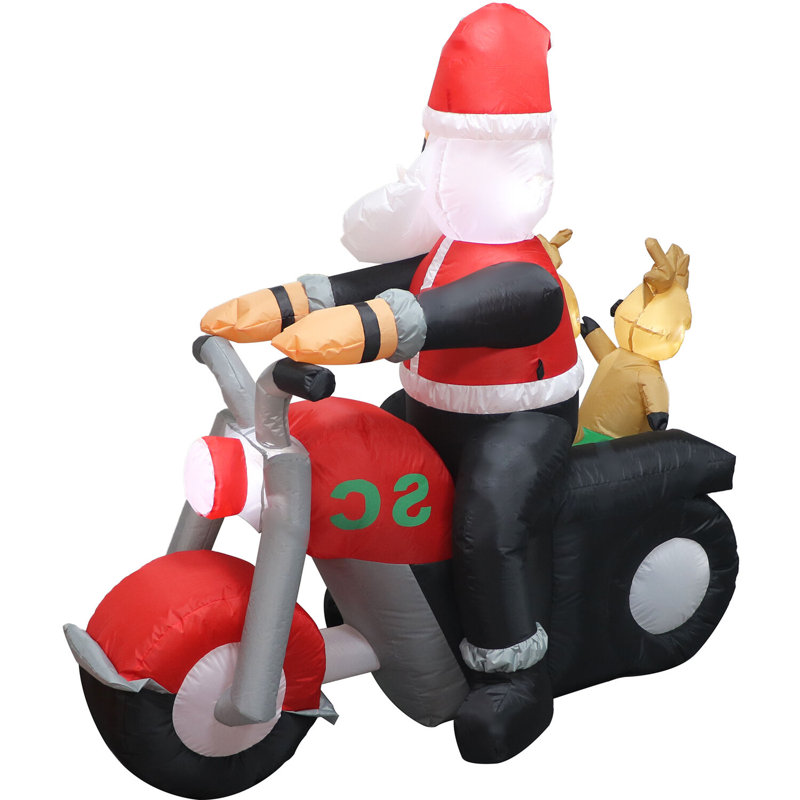 6-Ft Pre-lit Santa on Motorcycle with Reindeer Sidecar Inflatable