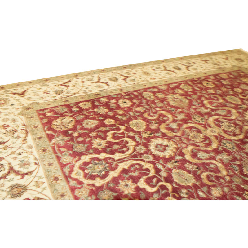 Hand Knotted Wool Oriental Area Rug in Red And Ivory