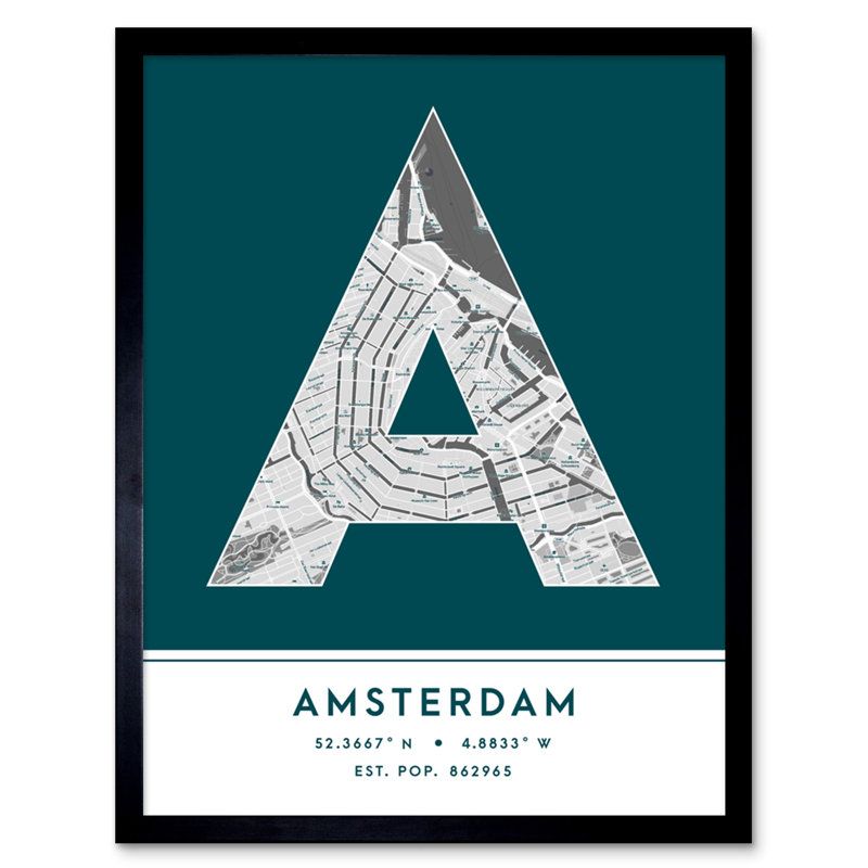 Amsterdam City Map Amsterdam Teal - Single Picture Frame Typography