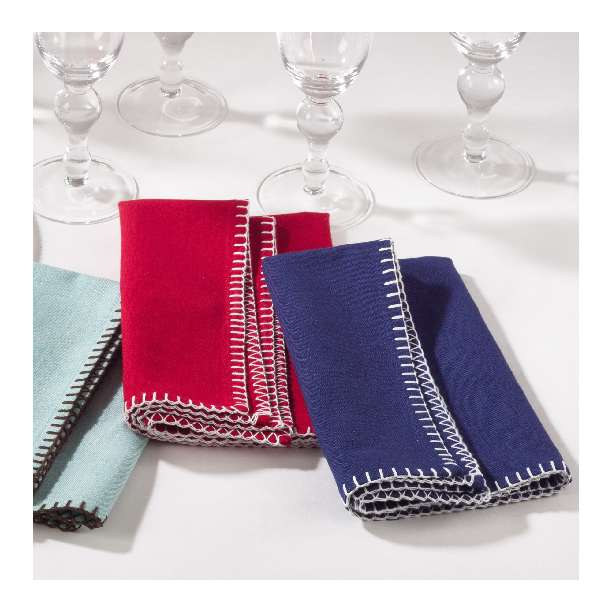Ivara Whip Stitched Design 20" Cotton Napkin, Navy Blue
