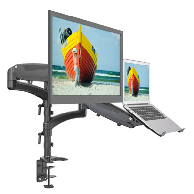 SHOPPINGALL SA-LH08 2-In-1 Fully Adjustable Dual Pneumatic Gas Spring Arm Laptop And Monitor Desk Mount Stand - White