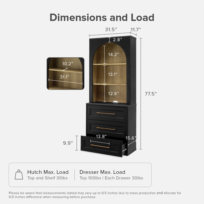 Mercer41 Grabill Dresser Storage Cabinet With Hutch, Black