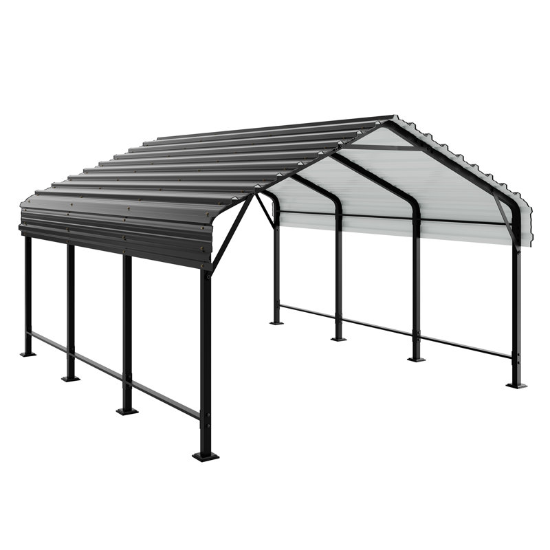 12 ft. W x 15 ft. D Heavy Duty Carport with Galvanized Steel Roof, Gray