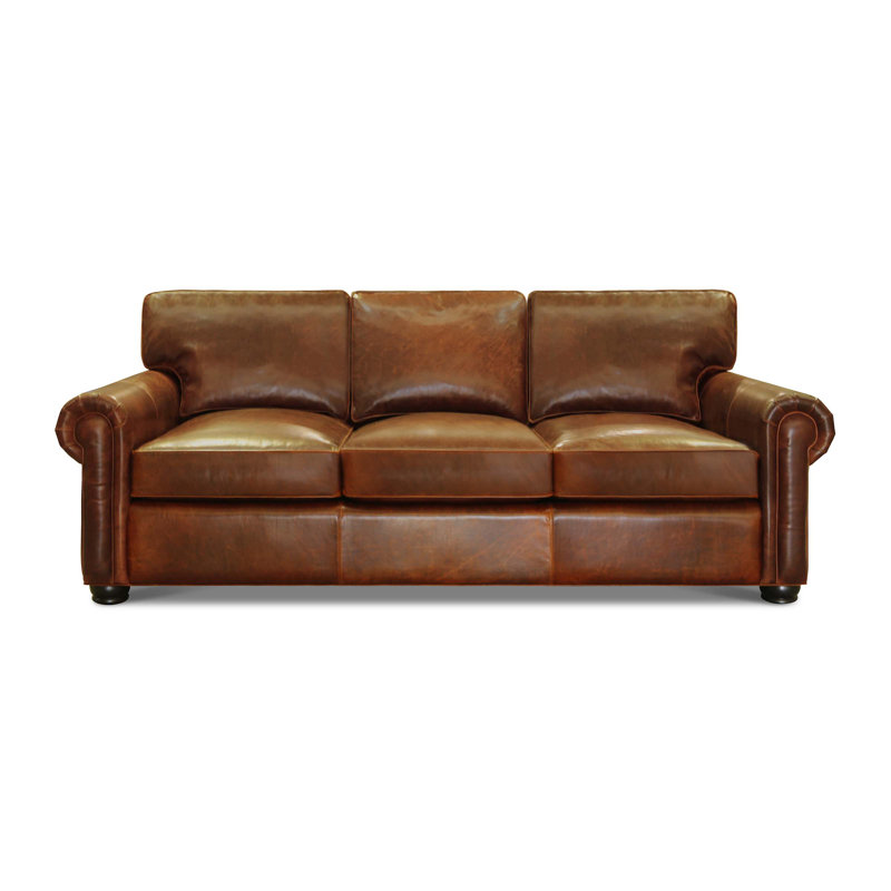 Canapé à accoudoirs roulés en cuir véritable de 96 po Bordeaux, Florentin (fabriqué à la main), Espresso