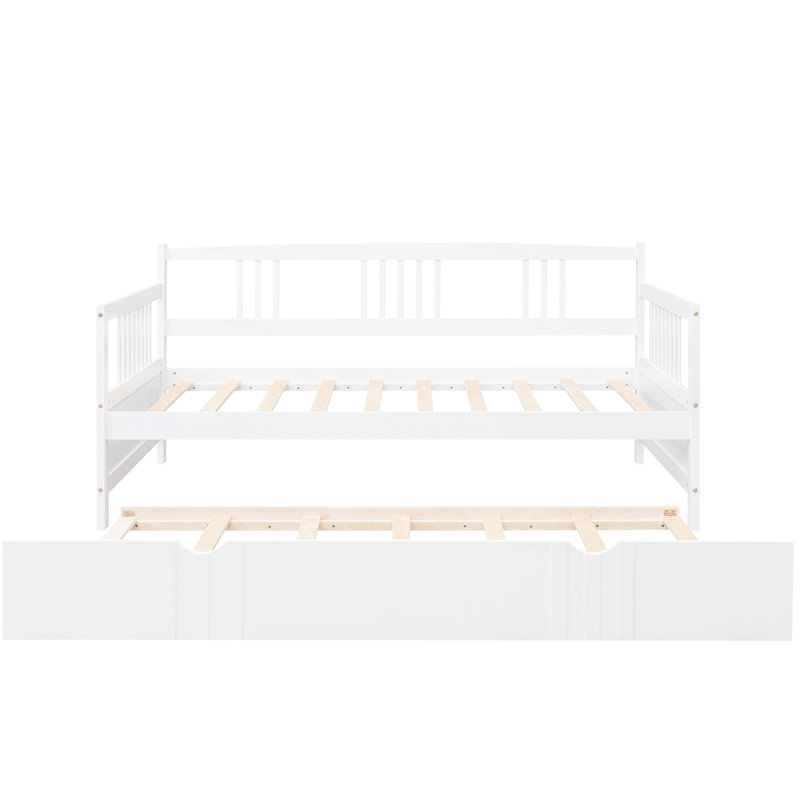 Lit de jour avec lit gigogne simple en bois massif blanc pour les pièces polyvalentes Lit gigogne, construction robuste