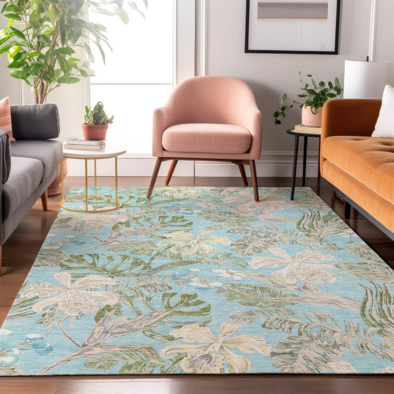 Premium Machine Washable Varroville AMF1708 Floral Rug, Rectangle 3' x 5'