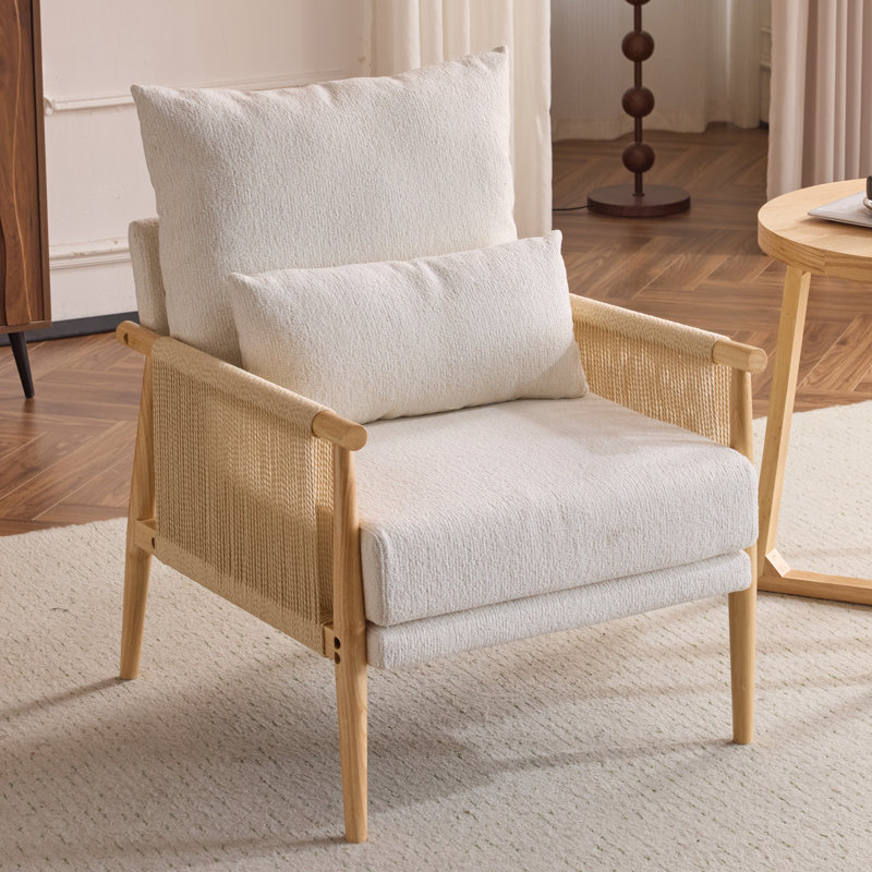 Masson Chenille Accent Chair Armchair With Pillow, Beige Chenille
