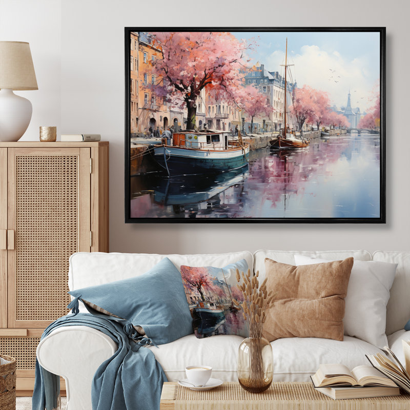 " Denmark Canal Reflections ", 24" H x 32" W x 1" D, Black Floater Framed