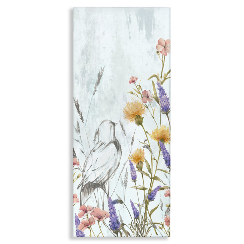 «Bird Outline with Wildflowers», art mural sur toile par Alex Black, H 40 po x l 17 po