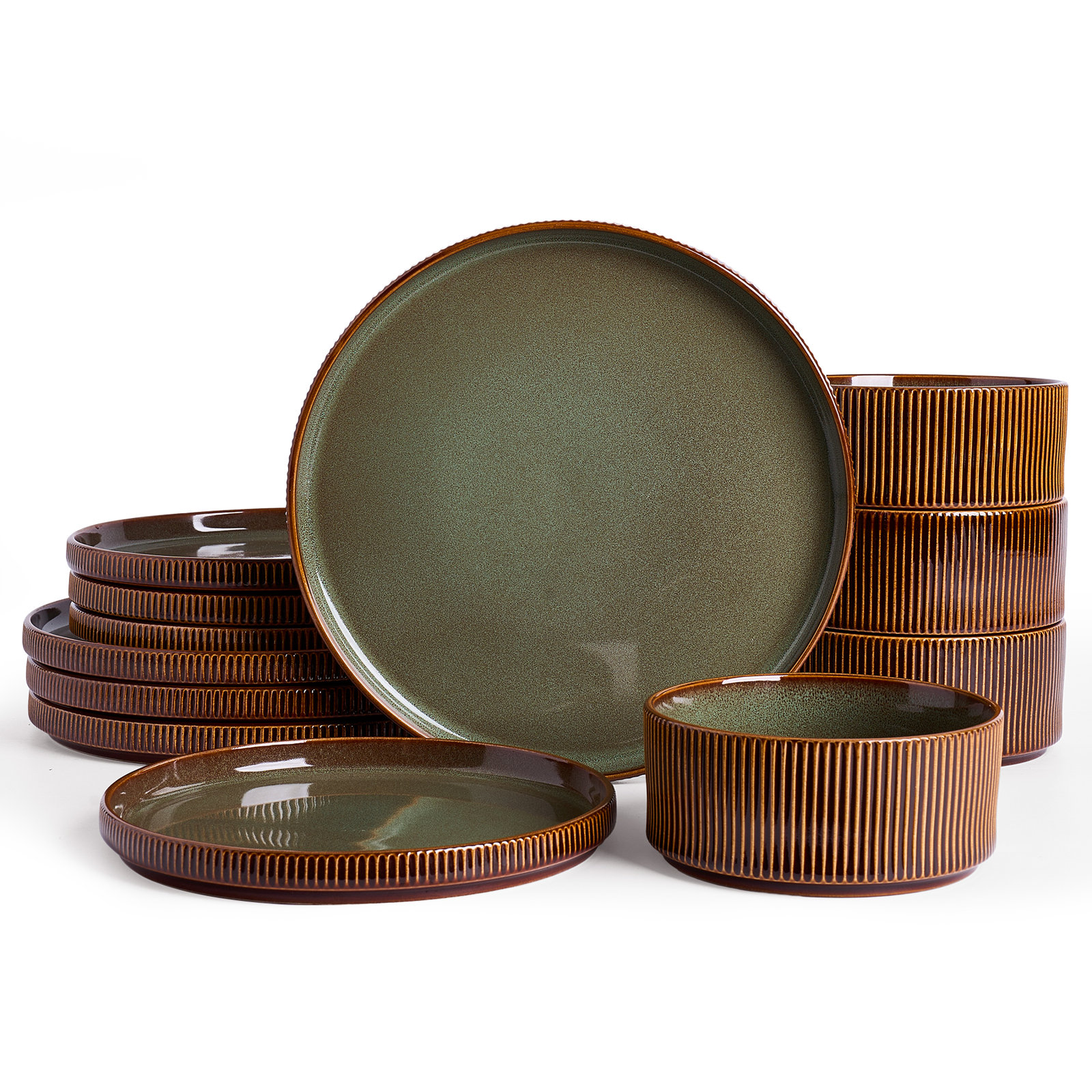 Stoneware Dinnerware Set, Moss & Cocoa