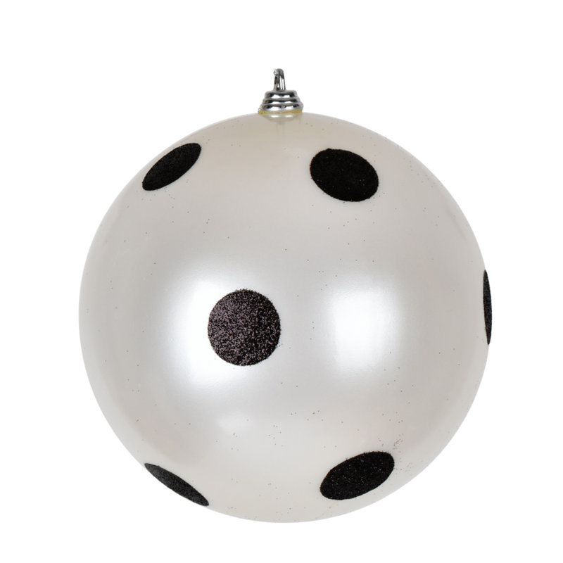 Ornement boule de bonbon avec pois scintillants, Noir, H 6 po x l 6 po x P 6 po