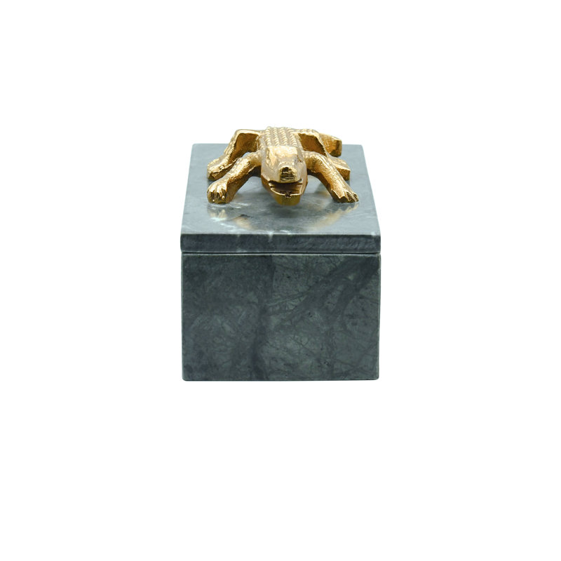 Green Marble Decorative Box with Brass Alligator Handle