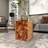 Obrien Teak Wood Handmade Square Block Side End Brown Accent Table with Mosaic Wood Chip Design