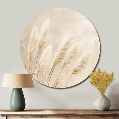 Soft Pampas Breeze I - Beige Tribal Round Metal Wall Art