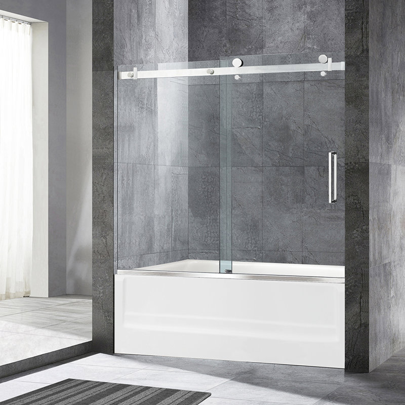 Portes de douche coulissantes simples sans cadre, largeur 56 à 60 po x hauteur 62 po avec verre trempé transparent de 5/16 po (8 mm) et film antidéflagrant