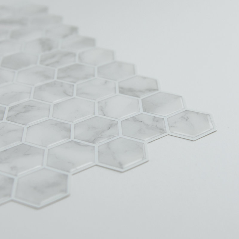 Carrelage mosaïque blanc / gris pelez et collez en résine 10 po x 10 po