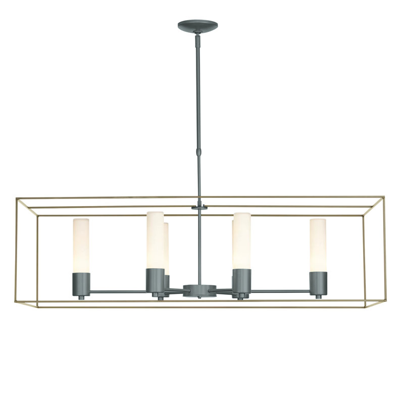 Portico 6 - Light Kitchen Island Linear Pendant, Opal, Bronze, Soft Gold