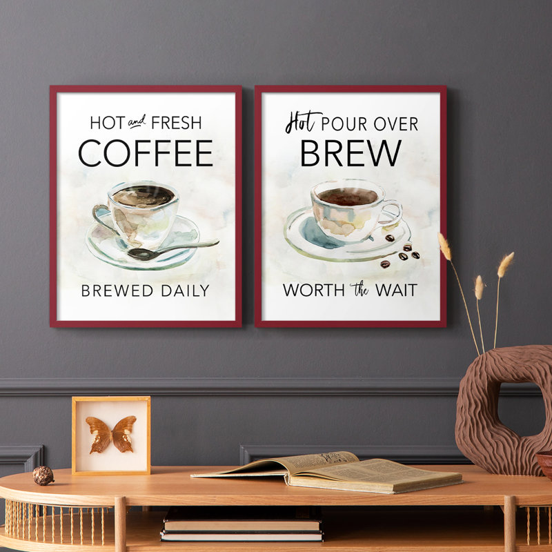 Café chaud et frais - Impression encadrée de qualité supérieure - Prêt à accrocher - Aucun clou requis - Aucun clou requis