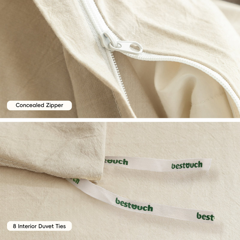 BESTOUCH Duvet Cover Set 100% Washed Cotton Linen Feel Lightweight, Twin Duvet Cover + 1 Standard Pillowcase