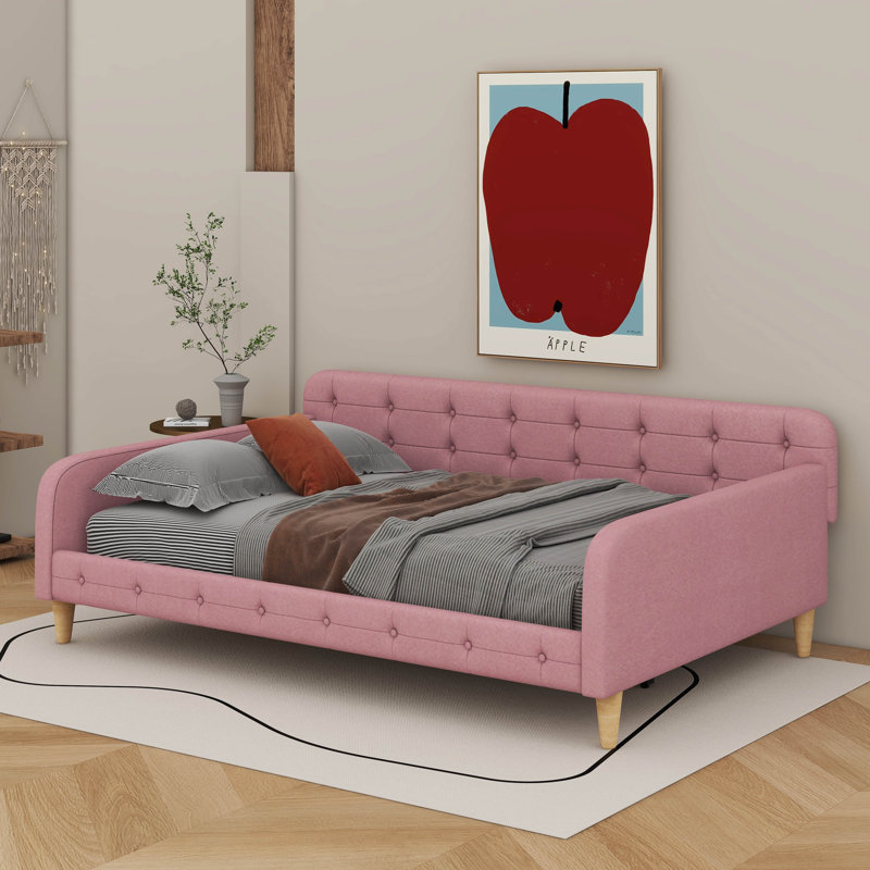 Upholstered Daybed With Legs, Full, Rubine