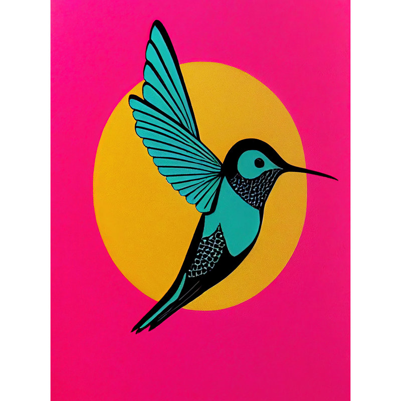 Vibrant Retro Pop Art Hummingbird - Print, 40.5cm H x 30.5cm W x 0.2cm D, Unframed