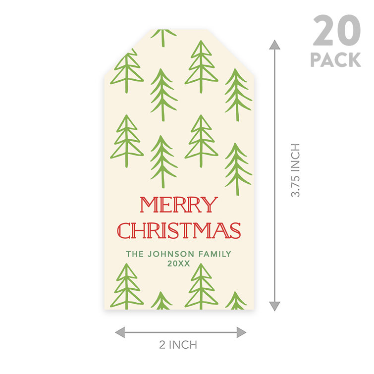 Custom Self Adhesive Classic Merry Christmas Minimal Trees Name Labels The Holiday Aisle