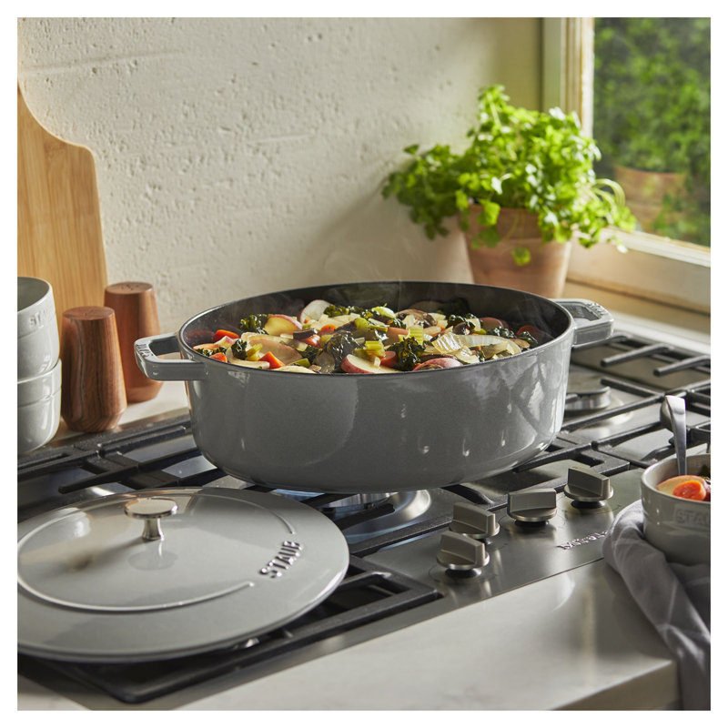 Staub Cast Iron 6.25-Qt Wide Oval Dutch Oven - White, White Truffle